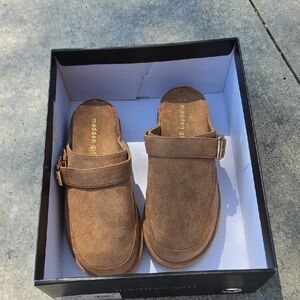 Madden Girl Brown Suede Mules